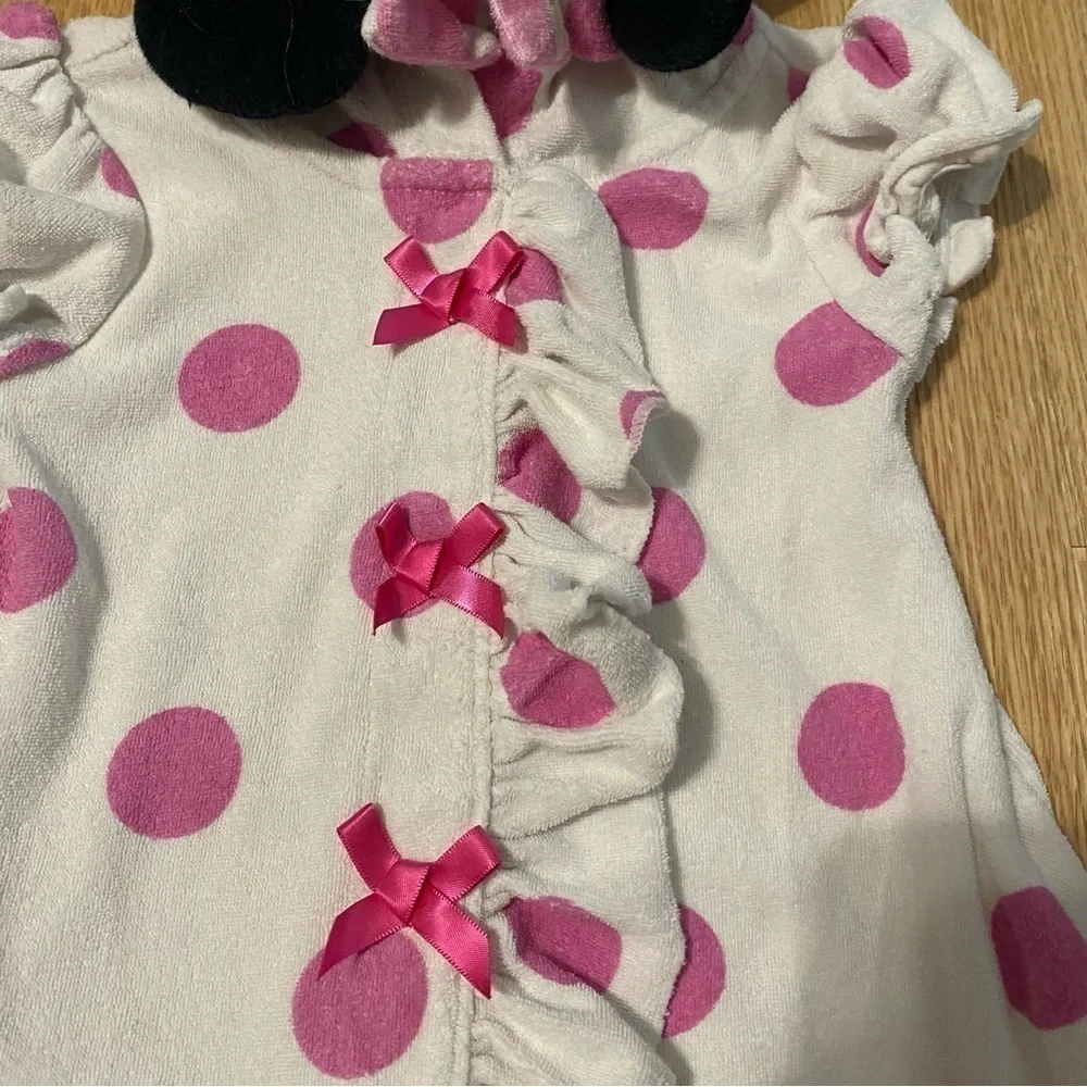 Minnie Mouse Polka Dot Terry Cloth Beach Swim Cover Up Sz 3T White Pink